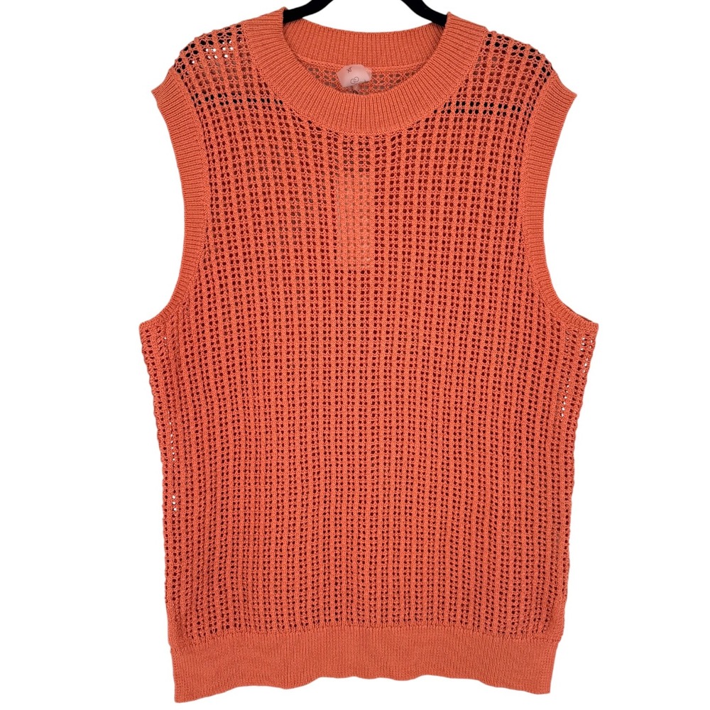 NWT CALIA Womens Open Knit Swim Cover Up Sweater Tank Top Apricot Aura Size XL